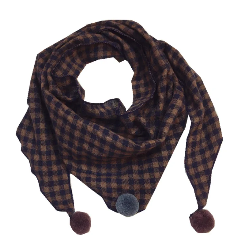 navy khaki grid Осенне-зимний детский шарф из хлопка и льна, модный детский треугольный шарф с рисунком льва для девочек, детский шейный платок, шаль для мальчиков и девочек - Цвет: navy khaki grid