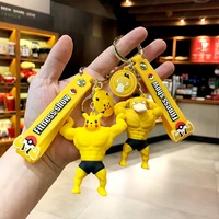 bandai anime pokemon muscle pikachu cartoon keychain lovers bag key chain pendant car trinket keyring cute gift woman wholesale