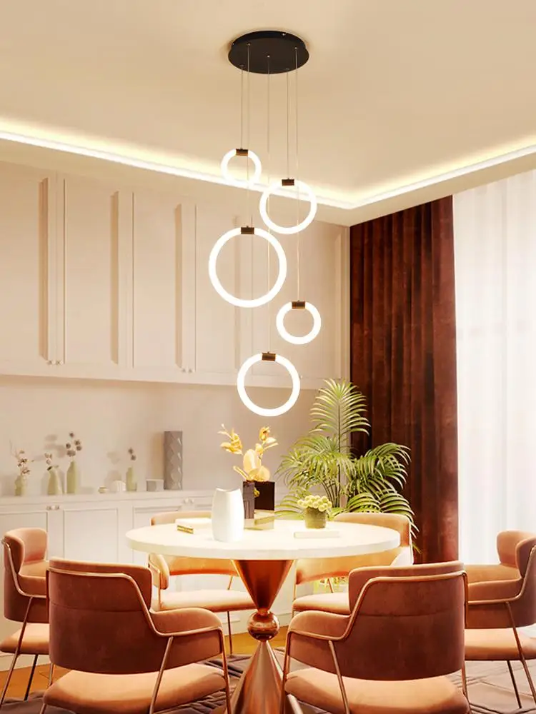 

Duplex Apartment Living Room LED Chandelier Spiral Staircase Droplight Dining Room Ceiling Hanging Lights Modern Indoor Light