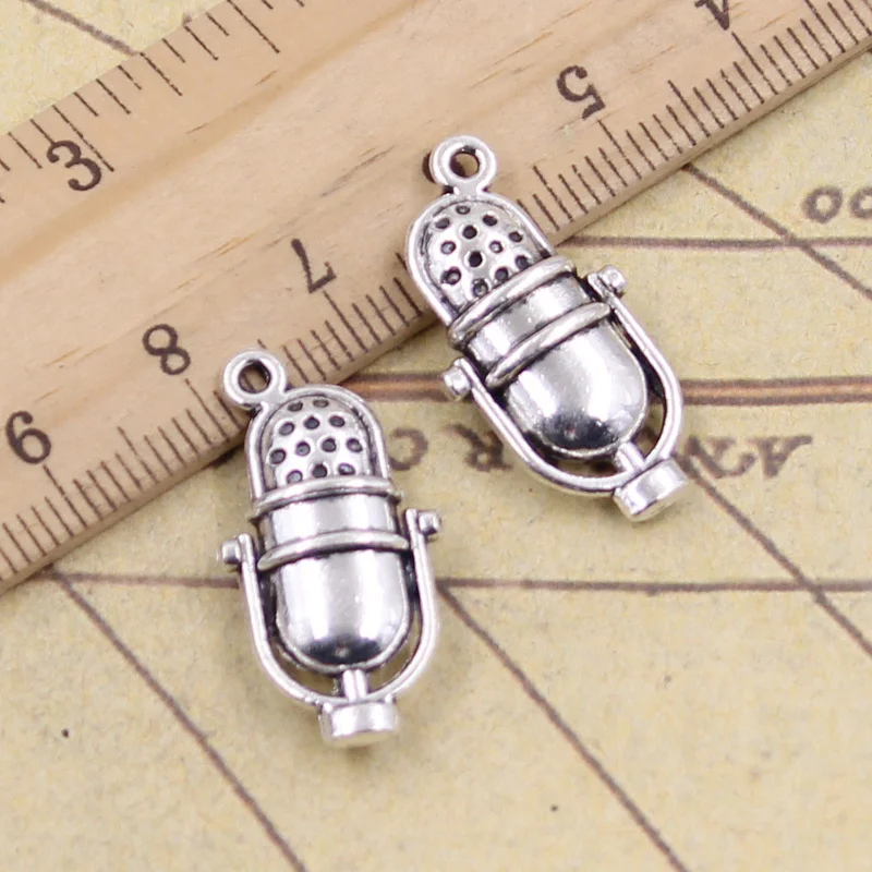 10 шт. Подвески Ретро Винтаж микрофон 26x13 мм античная бронза серебряный цвет