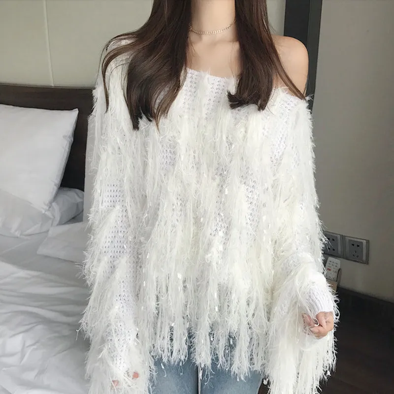 2020 Top Fashion New Women free Shipping 2021 Autumn And Winter Sweet Sweater Handmade Tassel Knit Long-sleeved | Женская одежда