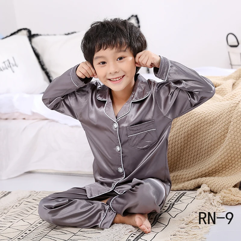 Рождественские детские пижамные комплекты Осенняя шелковая одежда для сна с