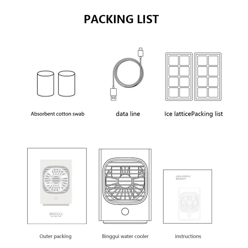 

Mini Air Cooler 120 Degree Shaking Head Water-Cooled Desk Air Conditioning Fan Portable USB Rechargeable Humidifier Home Office