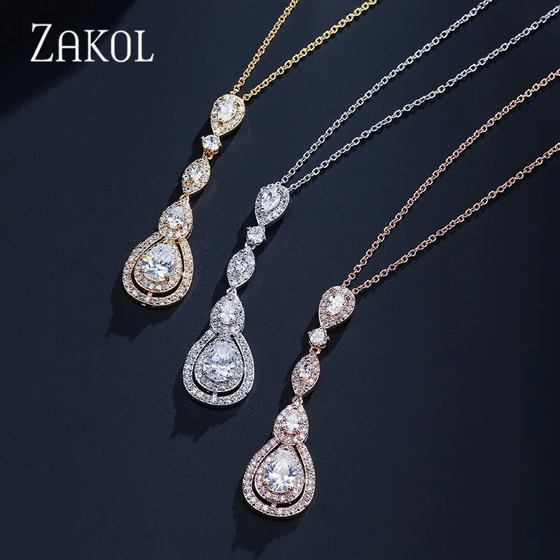 Роскошные Длинные подвески и ожерелья ZAKOL с кубическим цирконием грушевидной