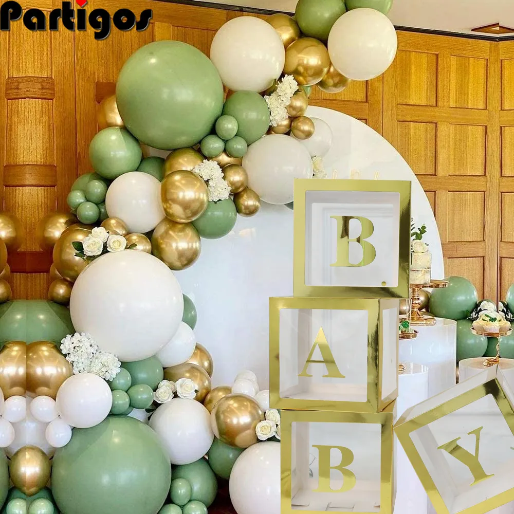 

DIY Baby Balloons Box 26 Letter Transparent Name Box First Birthday Party Decor Golden Balloons Box Baby Shower Balloons supply