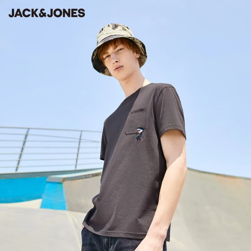 JackJones Для мужчин's 100% хлопок круглый вырез с вышивкой втулки локтя ФУТБОЛКА |