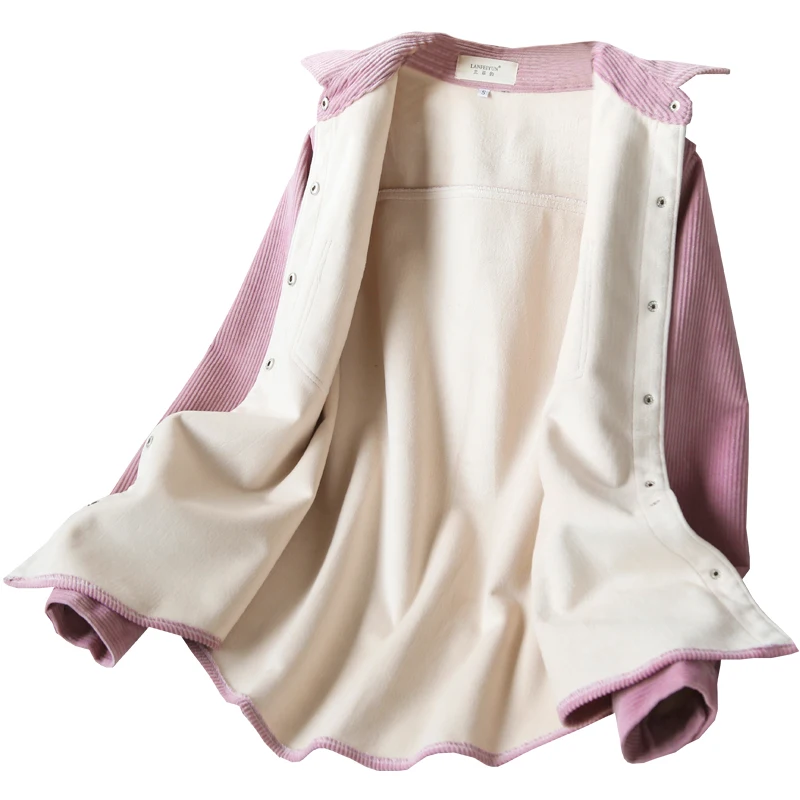 

One piece Plush warm autumn winter soft corduroy shirt women's loose Korean casual thickened Shirt Top vintage Full