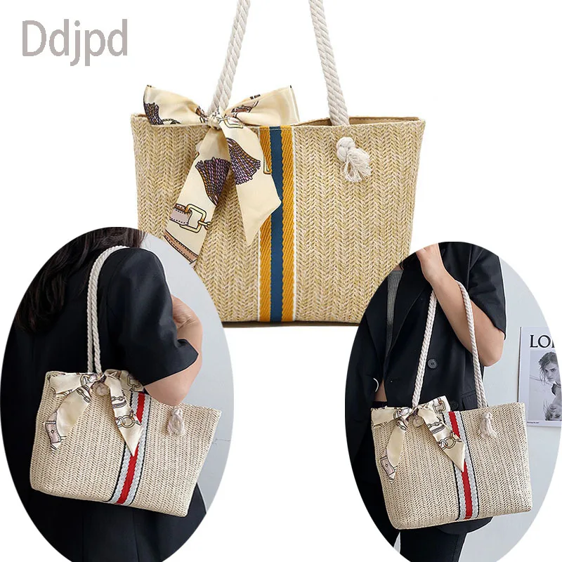 

Ddjpd Summer Large Capacity Women's Bag Fashion Simple Rattan Shoulder Bag Ladies Casual Street Tote Bag Beach Shopping Bag