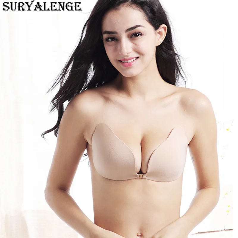 Женский дышащий бюстгальтер с передней пряжкой и крыльями из перьев без следов