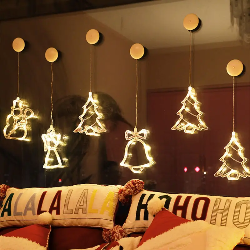 

LED Christmas Light Suction Cup Lamp Snowman Bell Elk Shopwindow Street Store Holiday Atmosphere Decoration Hanging Lights