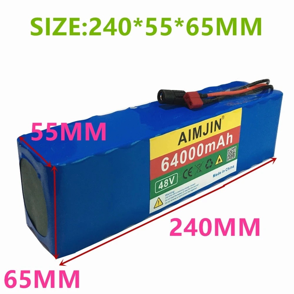 

T-type 13S3P 48v 64Ah 500-1000watt 18650 Battery Pack MH1 54.6v E-bike Electric Bicycle Battery Scooter with 42A Discharge BMS