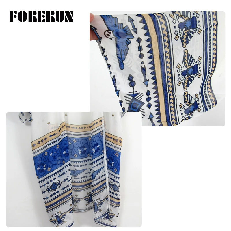 

FORERUN Chiffon Beach Blouses Women Maxi Floral Print Beach Kimono Cardigan Summer Bohemian Tops Sunscreen Blusas Mujer