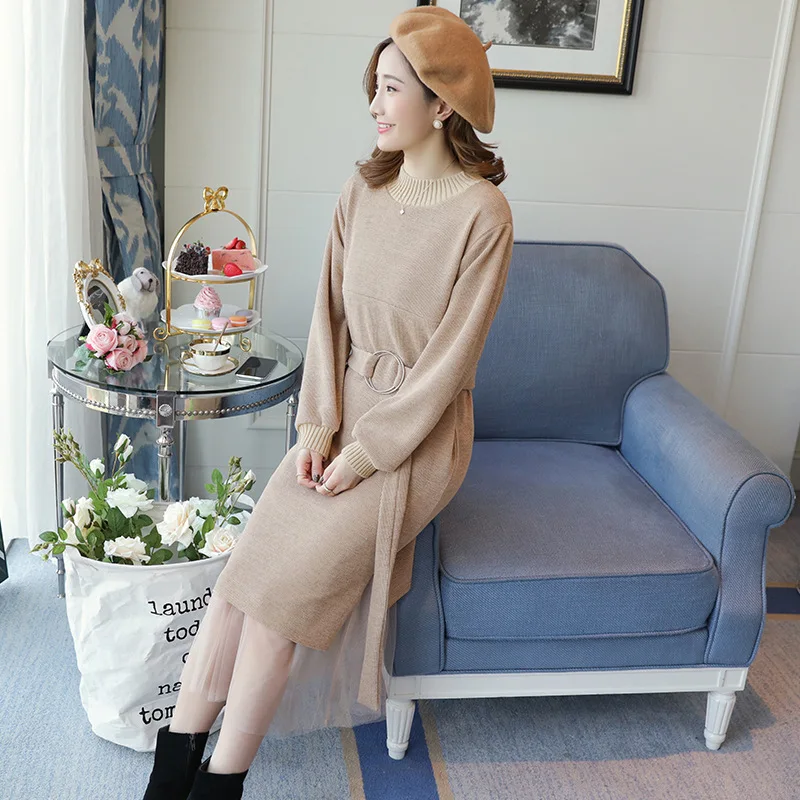 Платья для беременных Осеннее свободное платье из 2 предметов сетчатая юбка +