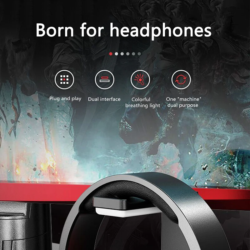

Headphone Bracket RGB Luminous Head-mounted Game All-in-one Desktop Vertical Usb Interface Bracket For AirPods Max
