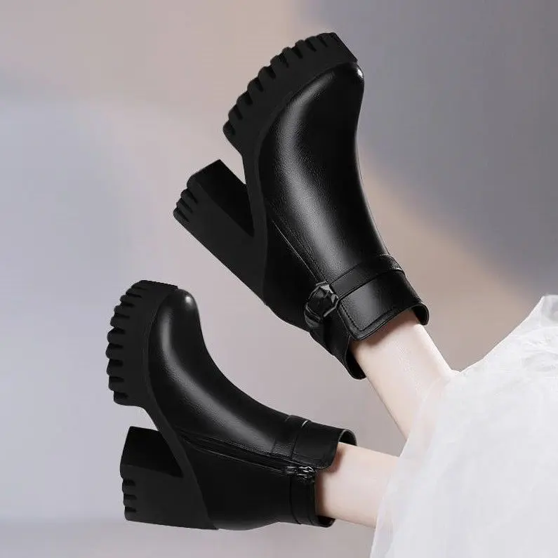 

New Hot Style Fashion Women Boots Round Head Thick Bottom PU Leather Waterproof Woman Snow Boots F56gh