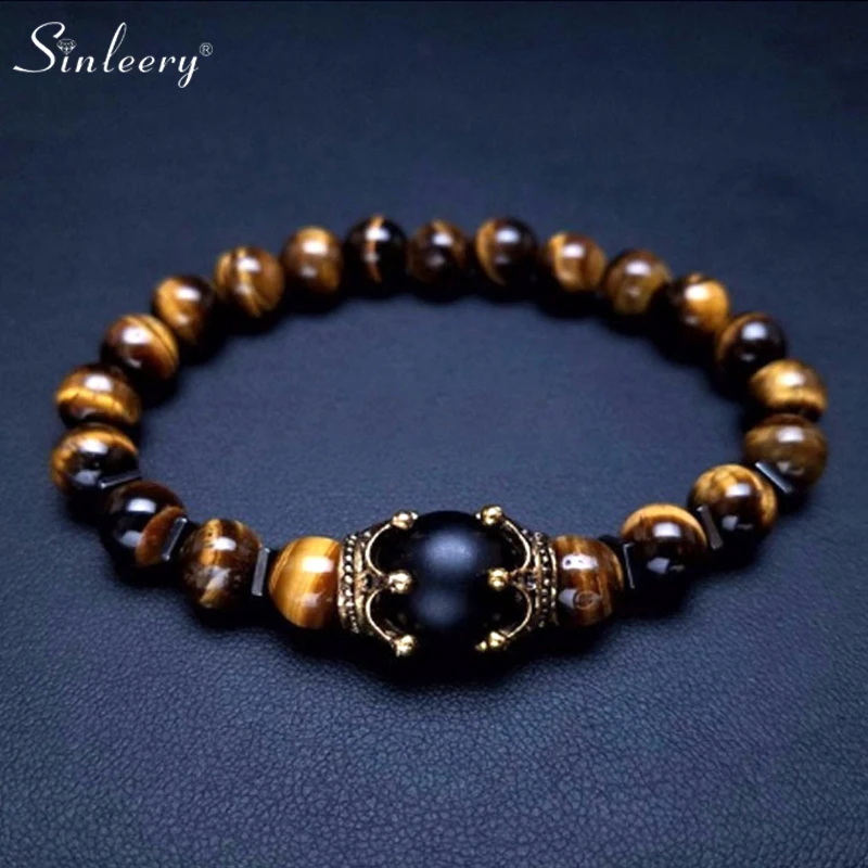 

Браслет SINLEERY SL204 SP мужской с натуральным камнем, винтажный браслет с бусинами синего, белого, черного, коричневого цветов в стиле рок, подаро...