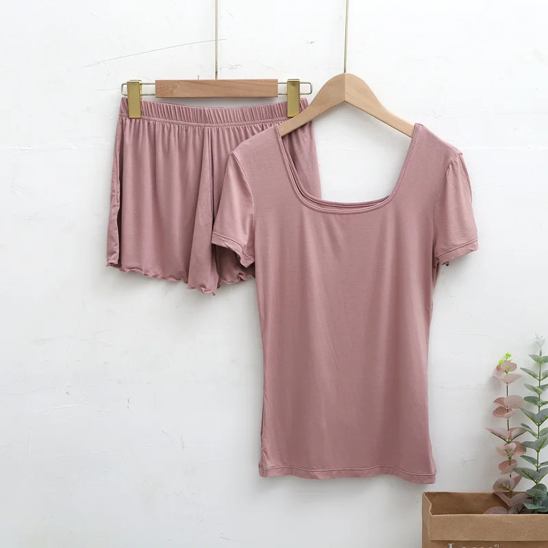 

Summer Modal Pajamas with Shorts & Short Sleeve tops for Female Homewear Pajamas Set Women Home Clothes Lounge Wear Home Suit