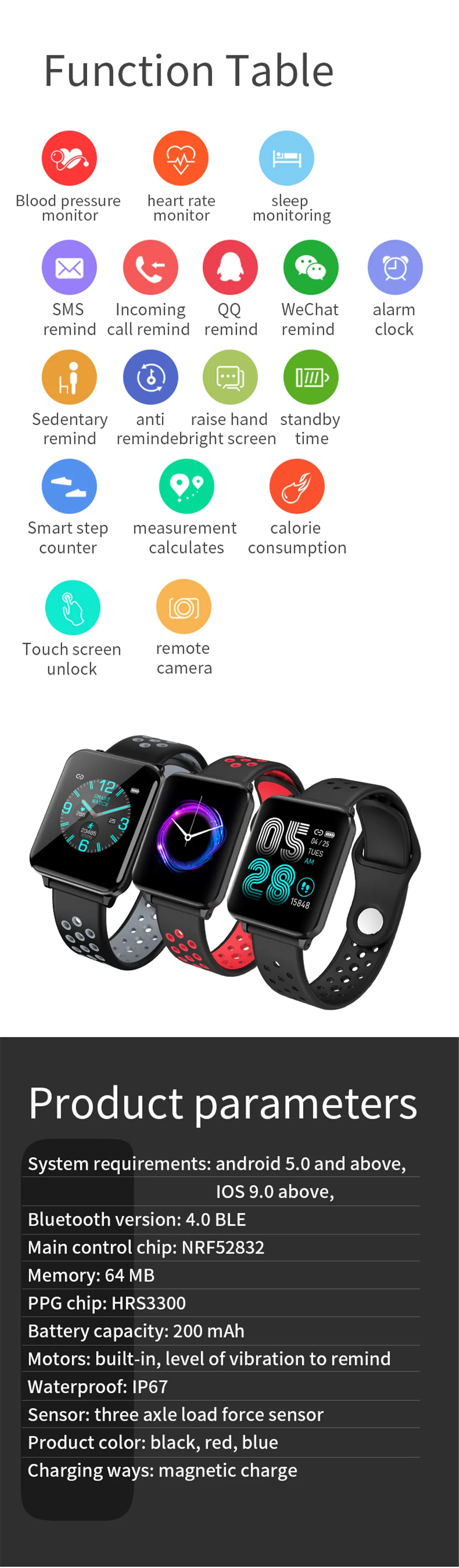 Многофункциональные часы лица Smartwatch кровяное давление ip67 smartband водонепроницаемый спортивный фитнес-браслет pk xaomi Mi band4