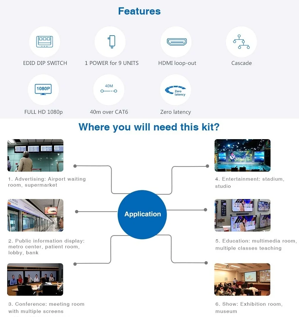 LKV718Pro 8-портовый HDMI-совместимый удлинитель 1080P до 40 м 1x8 1 передатчик 8 приемников с