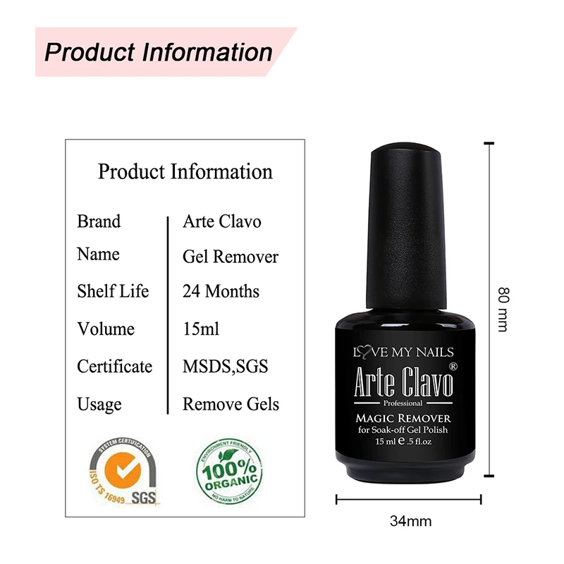 Arte Clavo 15ml Clean Degreaser Magic Remover Soak off Acrylic LED UV Gel Nail Polish Burst Gelpolish Fast Gellack Manicure | Красота и