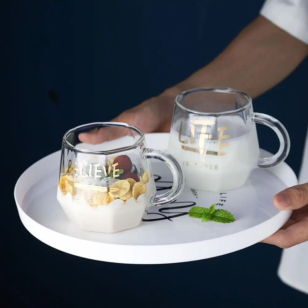 Толстые стеклянные молочные кружки кофейные для завтрака бытовые термостойкие