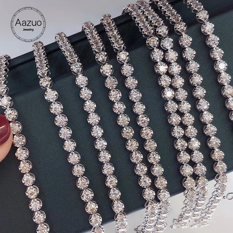 

Aazuo Au750 Real 18K White Gold Natrual Diamond 4.0ct Fashion Tennis Bracelets For Woman Upscale Trendy Wedding Engagement Party