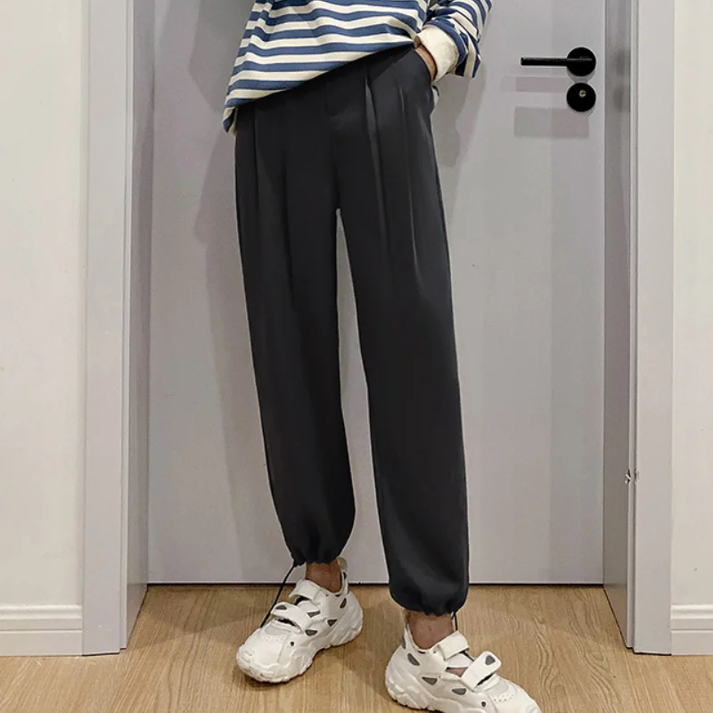 

Drawstring can be tied suit pants women's autumn and winter 2021 new high waist slim loose drape straight wide leg casual pants
