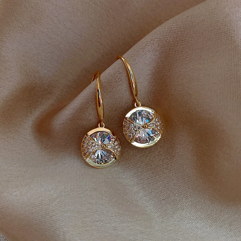 

ZN Trendy Round Simple Crystal Dangle Earrings For Women Fashion Sweet Water Drop Pendant Earring Girl Party Jewelry Gift