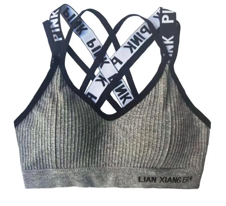 

Letter Corss Sports Bra Padded Yoga Bra Absorb Sweat Shockproof Sport Bra Tops Gym Running Fitness Women Push Up Bra