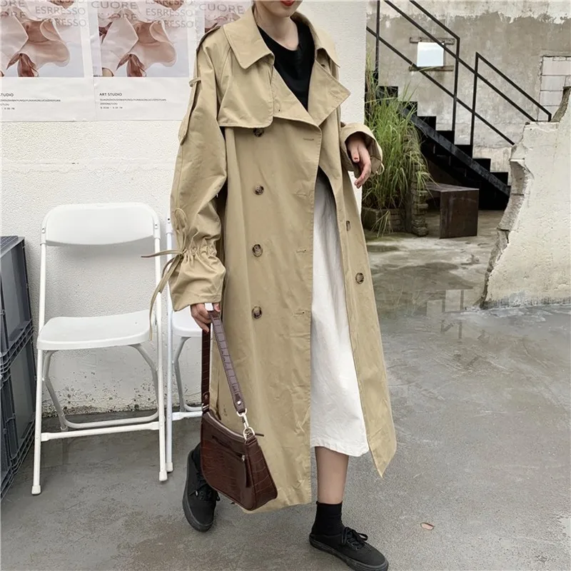 

GOOHOJIO 2020 New Double Breasted Casual Solid Color Trench Women Fashion Office Lady Coat Chic Long Trench Fashion Women Coats