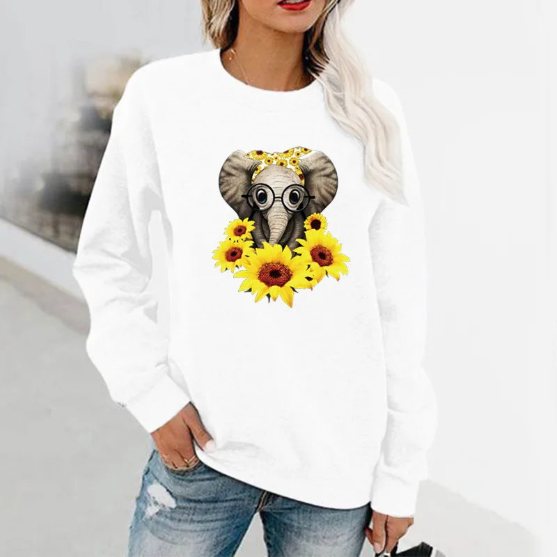 

Sunflower Pattern Long Sleeve Hoodless Round Neck Sweatshirt Oversized Sweatshirt Hoodies Women Fashion Clothes Print Top