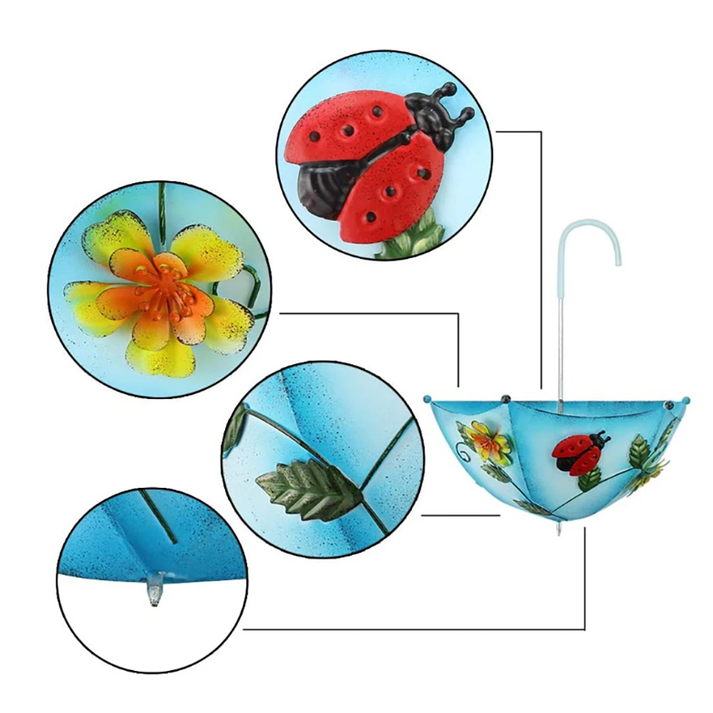 

3PCS Metal Umbrella Hanging Planter Flower Pot Basket Holder Set Flower Pots Bonsai Metal Umbrella Hanging Planter Wall Decor