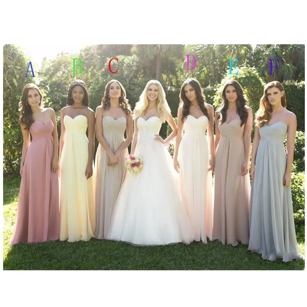 

Mutil-Colored Bridesmaid Dresses Criss Cross Sweetheart Sleeveless A-Line Floor-Length Chiffon Formal Prom Gowns Vestidos WD07