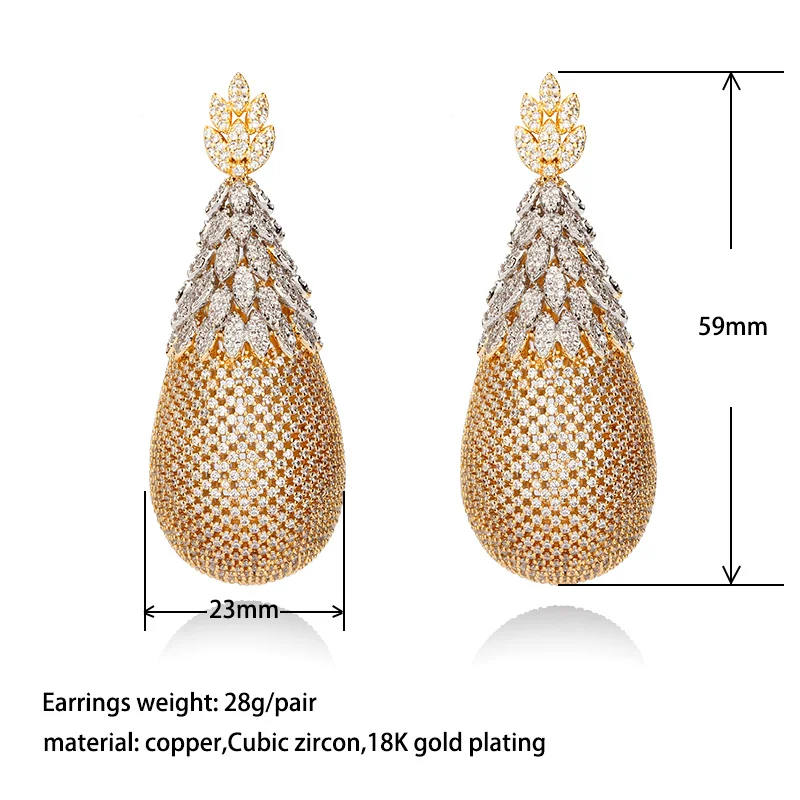 

Trendy Water drop Large Earrings Multicolor Cubic Zircon Nigeria Earrings for Women Wedding Big Earrings Jewelry