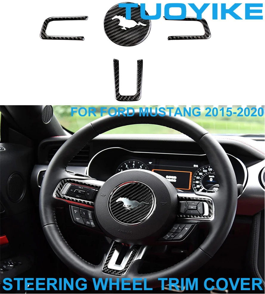 

LHD RHD Car Styling Carbon Fiber Interior Steering Wheel Trim Cover Decorative Moulding Part Sticker For FORD Mustang 2015-2020