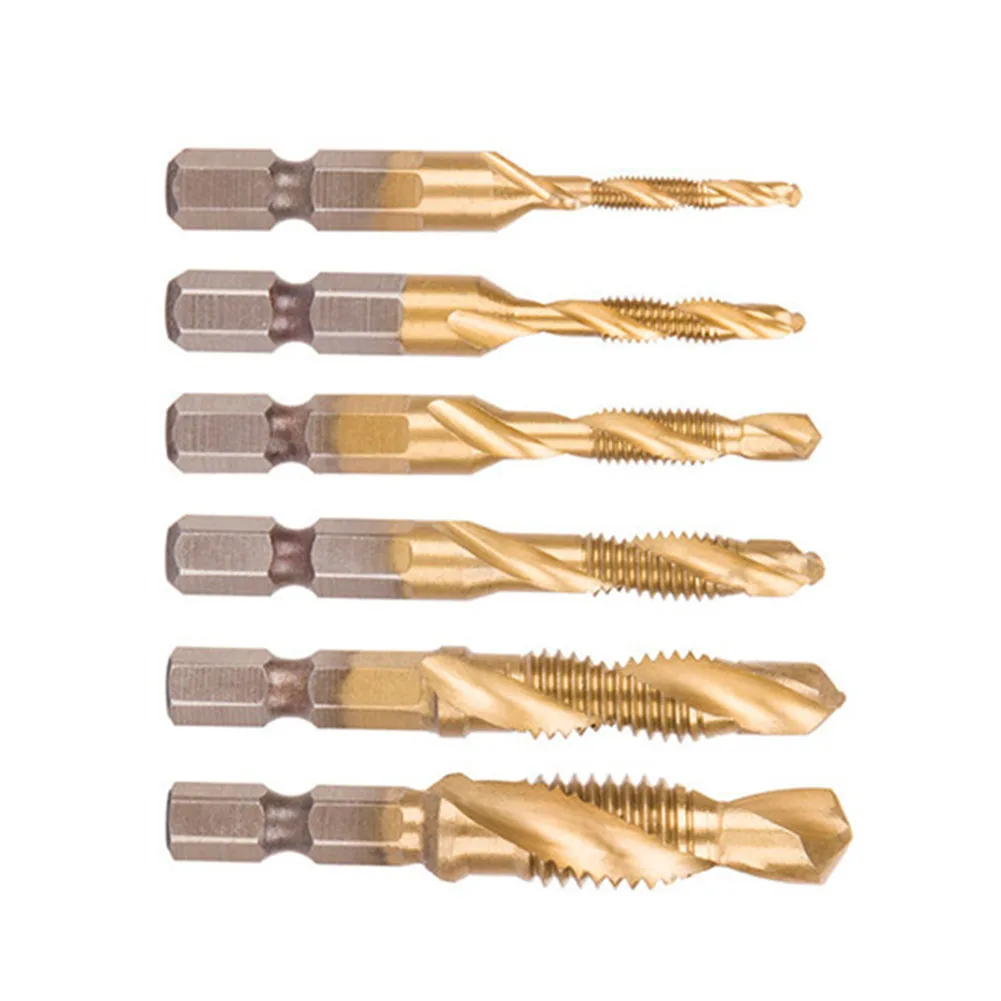 

6pcs Drill Bits Hex Shank Metric HSS Rustproof M8 M10 Spiral High Hardness Tool Thread Tap Set Plug Self-Centering Solid