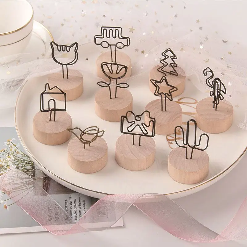 

Kawaii Wooden Photo Card Memo Clip Holder Wedding Party Clips Ornament Office Accessories Paper Clips Patchwork Clip