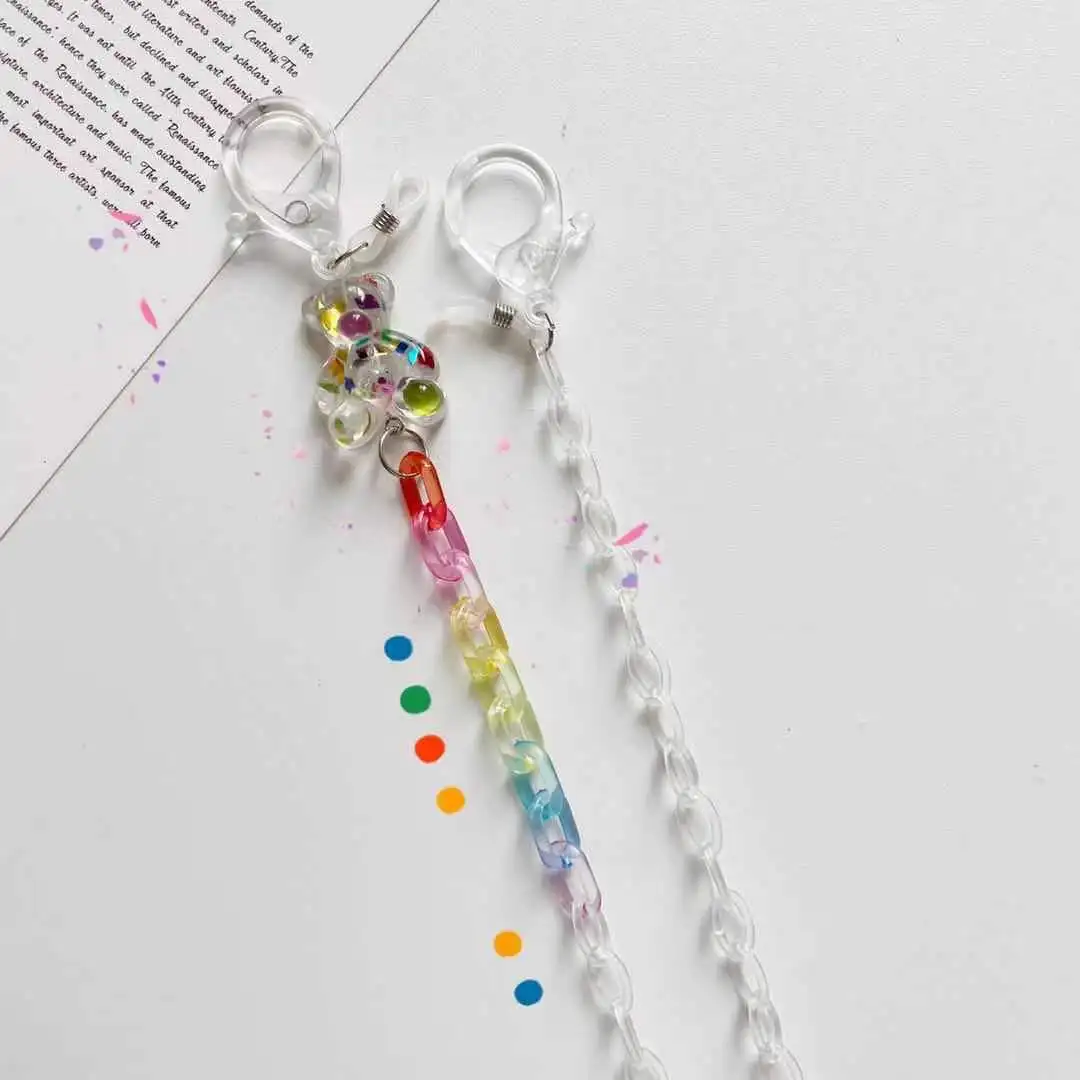 

New European style simple candy color cartoon bear lanyard necklace glasses chain earphone chain