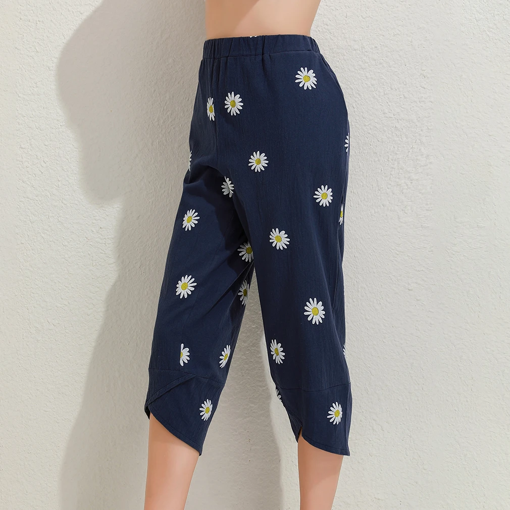 

Fashion High Waist Printed Floral Small Fresh Pants High Quality Pants With Pocket For Female Women Slim Fit Trousers