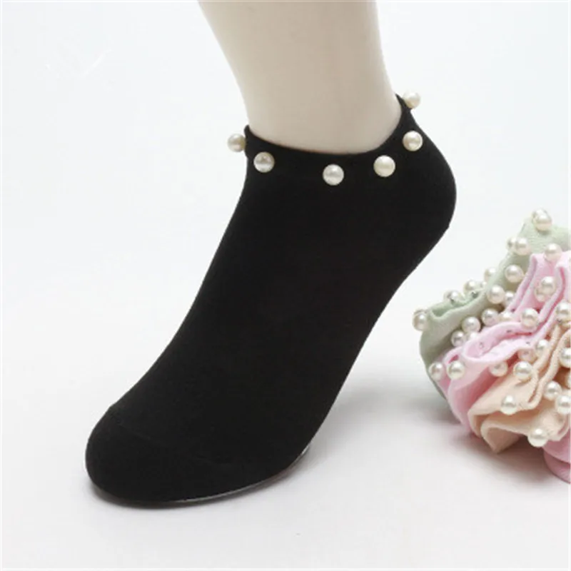 1 пара летних удобных женских Хлопковых Носков ярких цветов с имитацией жемчуга