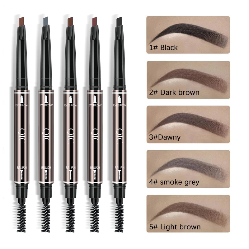 

QIC 5 Color Eyebrow Pencil with Brush Double-Headed Waterproof Anti-Sweat Triangle Automatic Rotatio Eyebrow Tattoo Dye Tint Pen