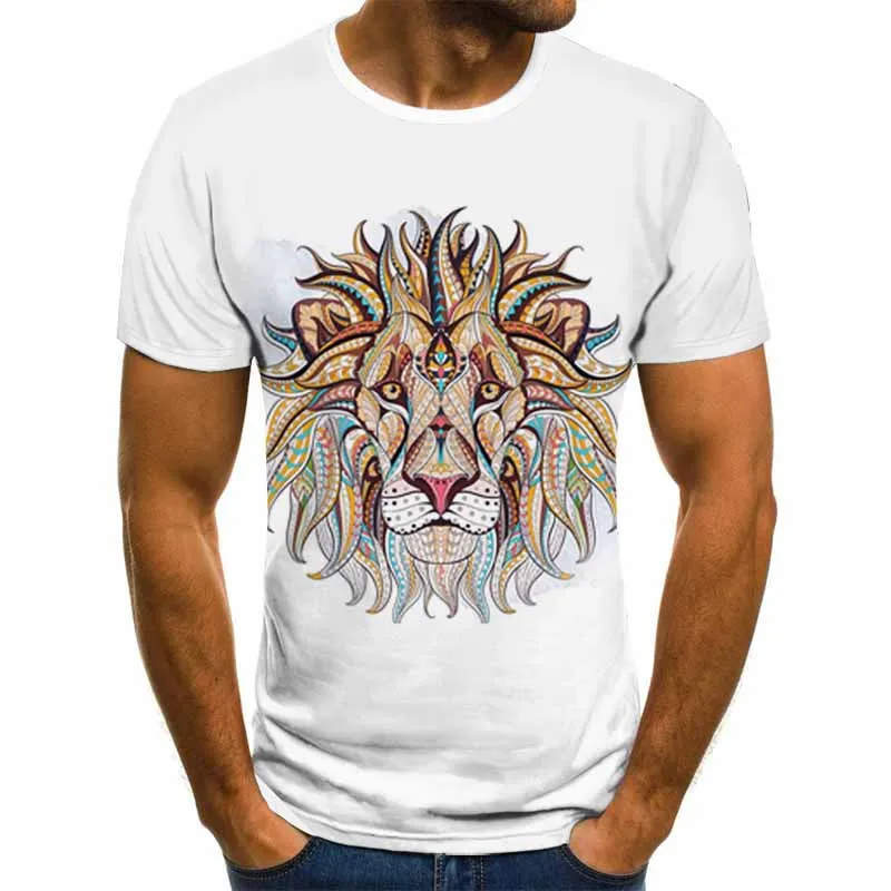 

2021 New 3D Printing Cartoon Lion Unisex Short Sleeve Personalized Round Neck Pullover XXS-6XL Oversized T-Shirt Wholesale