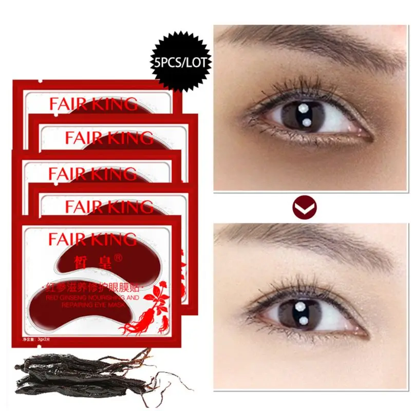 

2Pcs/Pair Red Ginseng Firming Eye Mask Dark Circles Remove Gel Patches Face Care Nourishing Lighten Fine Lines Collagen Pads
