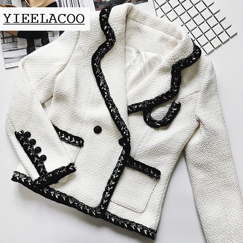 

White tweed jacket suit collar 2020 spring / autumn women's coat new thin ladies fashion classic ol commuter jacket coat