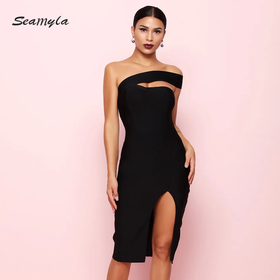 Seamyla, Бандажное платье, сексуальное, белое, черное, красное, на одно плечо, облегающее, летнее платье для женщин, новинка, платья знаменитостей для вечеринок