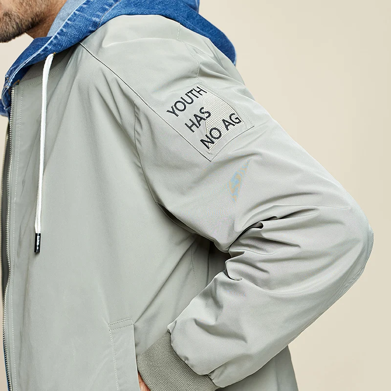 KUEGOU 2020 Осенняя Лоскутная джинсовая куртка с капюшоном для мужчин и пальто хип хоп