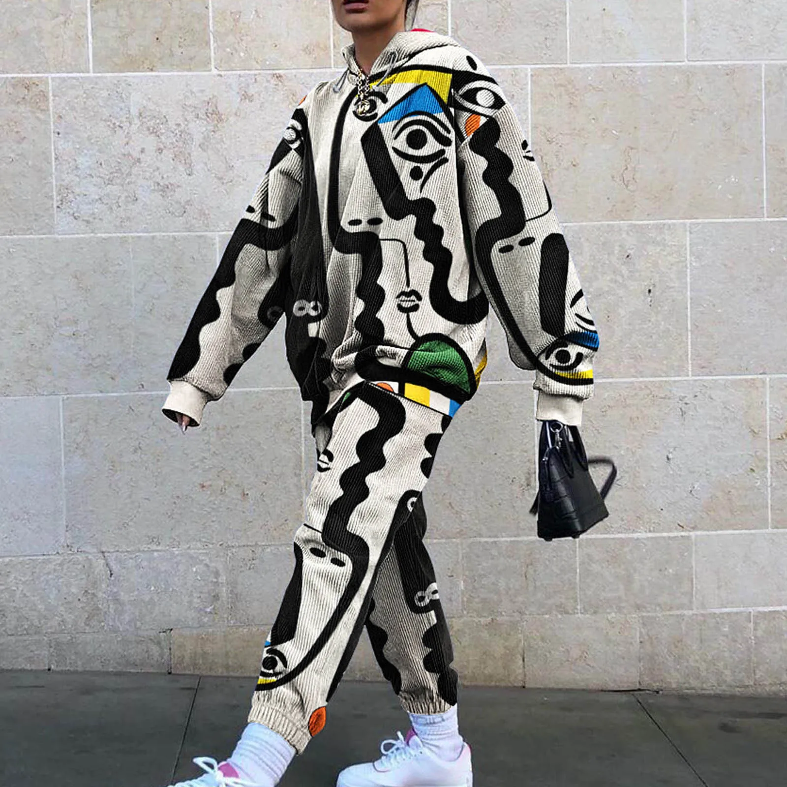 Зимний комплект из двух предметов оверсайз Женский флисовый Топ с длинным