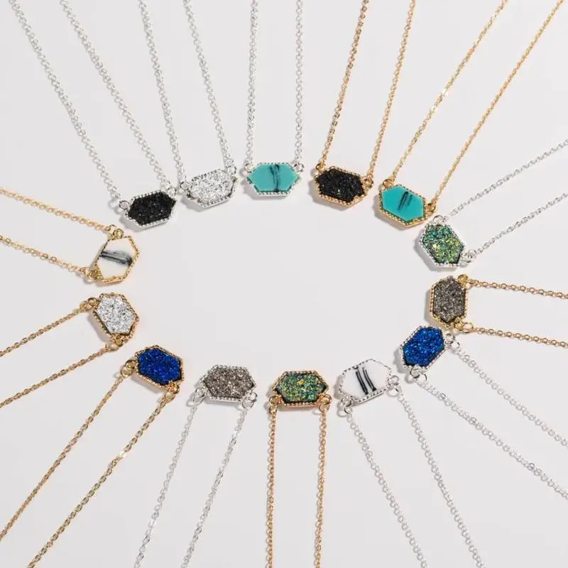 hot druzy drusy necklace fashion oval resin kallaite howlite necklace gold plated brand jewelry for women girls free global shipping