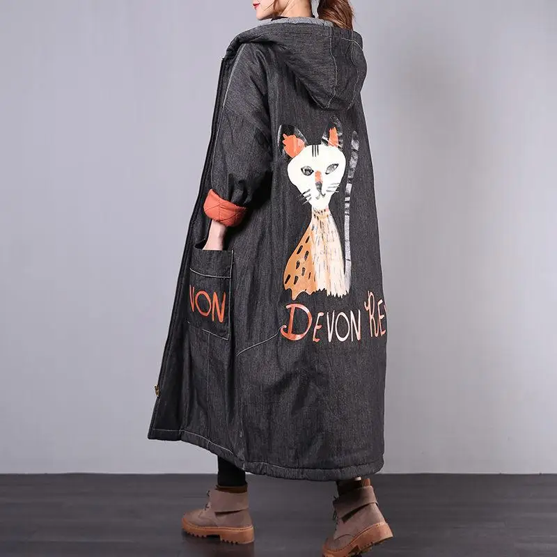 Винтажная джинсовая куртка зимняя длинная парка для женщин корейское свободное