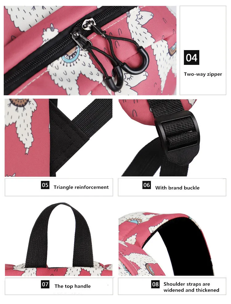

Alpaca Printing Backpack For Women Bookbag Waterproof School Bags Girls Backpacks Travel Bag Mochilas Big Capacity